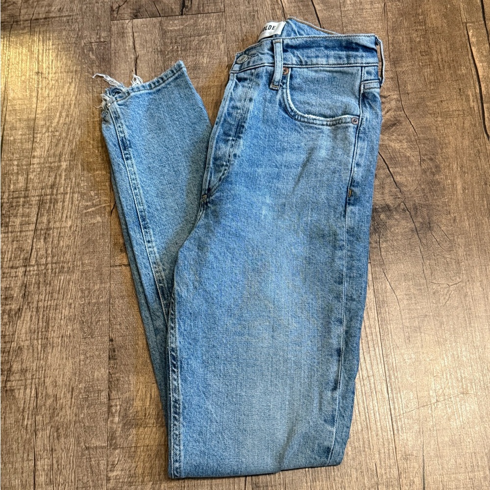 Agolde Nico High Rise Button Fly Distressed Skinny Ankle Jeans Size 25